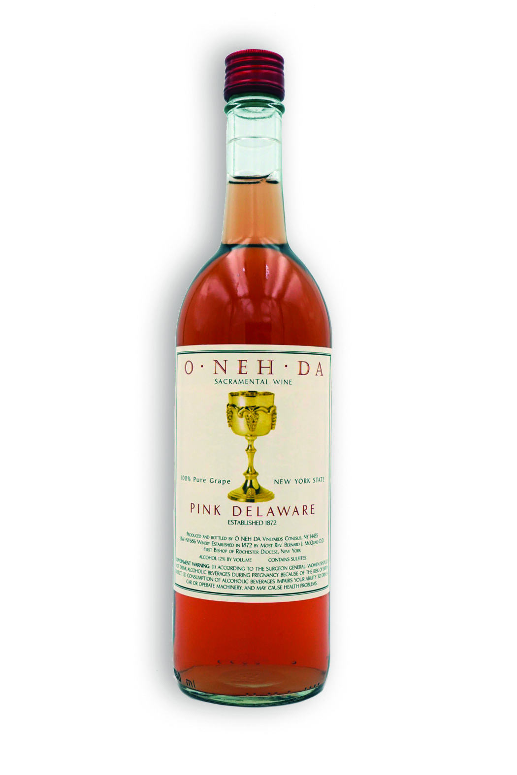 Bottle of Pink Delaware sacramental wine